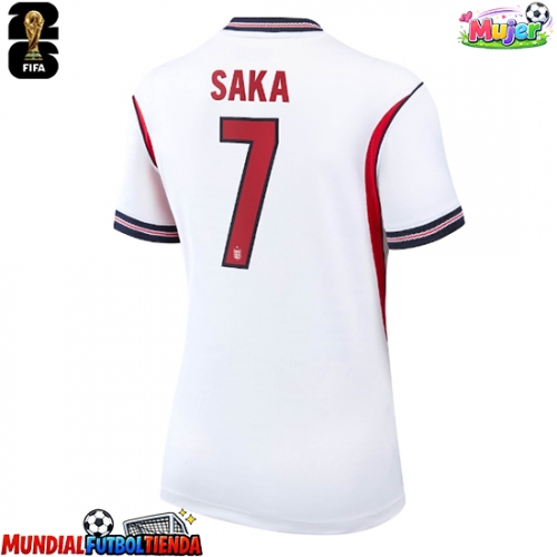 Camiseta Inglaterra Bukayo Saka #7 Primera Equipación Replica Mundial 2026 para mujer mangas cortas